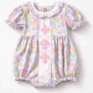 GR Pastel Floral cross appliqué Easter bubble romper NWT